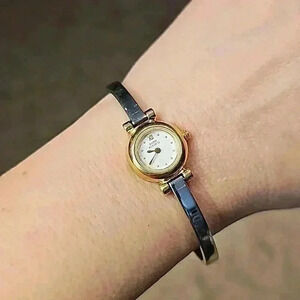 Anne Klein II Slim Gold & Silver Toned Bracelet Watch with Golden Case & Details